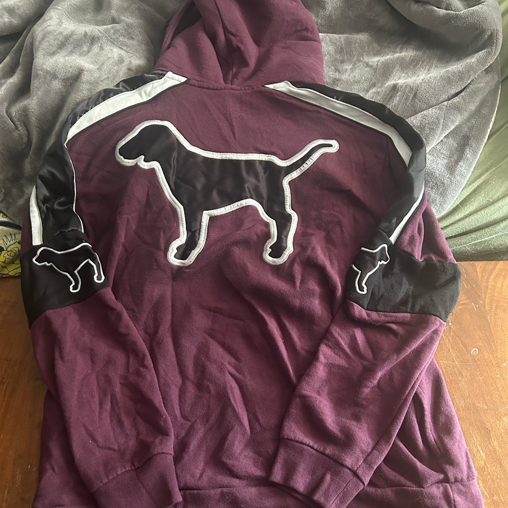 Victoria's Secret Maroon Dog Hoodie with Black and White Accents